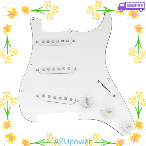 MUSICLILY PRO SE SSSストラト配線済みピックガードSTAGGERED アルニコ5 シングルコイルピックアップ搭載 STストラトキャスターエレキギター用、 ホワイト3P