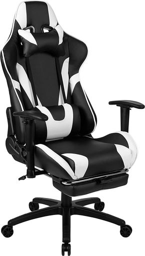 フラッシュファニチャー(FLASH FURNITURE) 回転式ゲーミング/オフィス/コンピューターチェア X30 ブラック/ホワイトソフトレザー レーシングシート 調節可能 人間工学 リクライニング背もたれ…