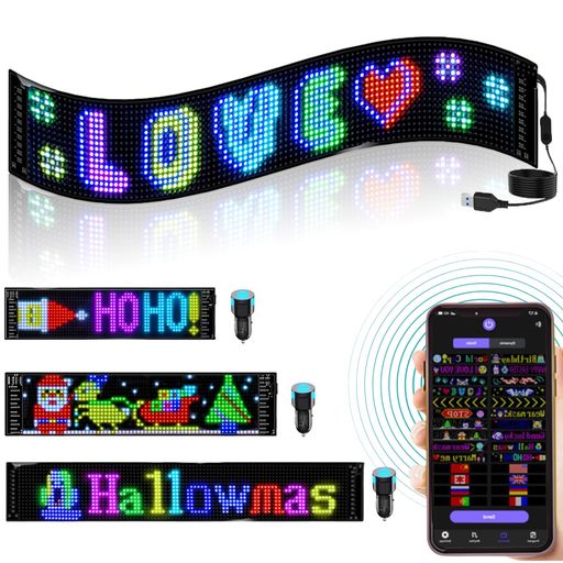 SUBORAWOS USB LEDカラーサイン スクロールメッセージボード LEDパネルカーサインディスプレイ BLUETOOTH アプリコントロール 折りたたみ式 フレキシブル アプリ付き 16 * 64ピクセル 家庭用 車用 …