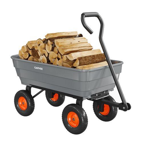 ガーデン4輪ワゴン ダンプカート キャンプカート キャリーワゴン 大容量113L 耐荷重272KG 空気入りタイヤ 悪路走行OK 180°可変ハンドル ワンタッチダンプ式 園芸・畑作業・キャンプ・アウト…