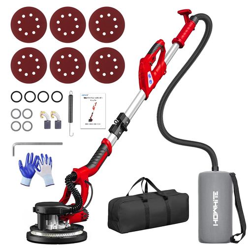 HOWHITE 電気ドライウォールサンダー 800W ポールサンダー 伸縮可能なハンドル 110V乾式壁サンダー、6段変速 1000-2100RPM、自動掃除機システムとLEDライト付き、ロングダストホース、集じん袋…