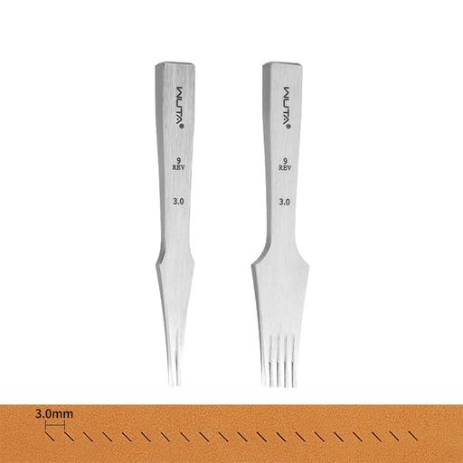 WUTAレザーチゼル 鋭い 菱目打ち オールポリッシュ ヨーロッパ目打ち レザークラフト 工具 (リバース3MM2歯+5歯)