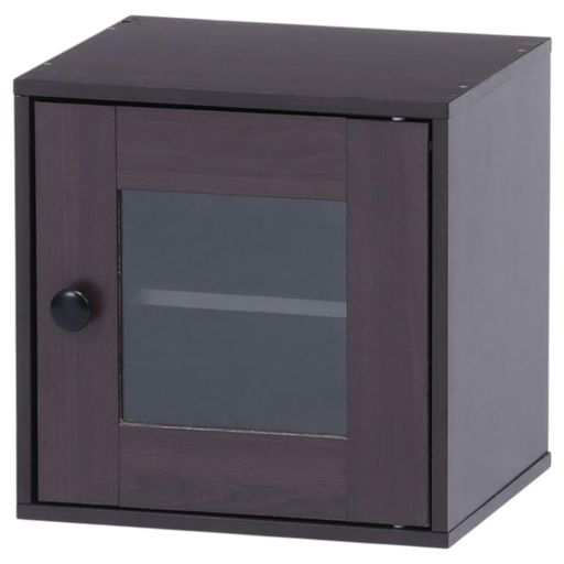 J-KITCHENS (1入) 収納 ボックス ケース カラーボックス ガラス扉 ブラウン 新生活 一人暮らし シンプル モダン