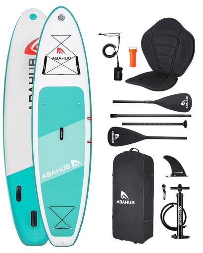 ABAHUB SUP ボード インフレータブル パドルボード 長320CM 幅78CM 厚15CM 耐荷重量150KG 調整可能なパドル付き グリーン スタンドアップパドルボード 、カヤックシート、ヨガ、カヤック、カヌー…