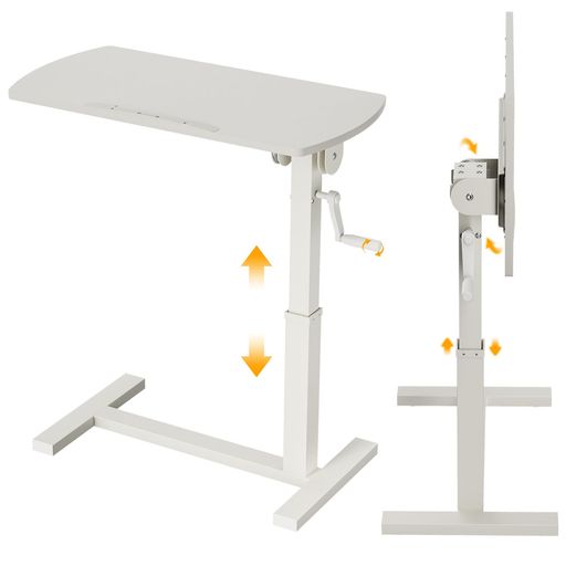 サイドテーブル 昇降式デスク高さ65-94CM 在宅ワーク PCデスク幅80CM 高さ無段階調節 介護用 ベッドテーブル (角度調整, ホワイト)