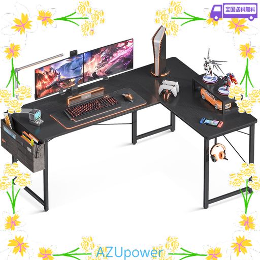 ODK L字デスク パソコンデスク ゲーミングデスク L字型 幅146CM×奥行120CM PCデスク デスク 机 収納袋付き DESK オフィスデスク 在宅勤務 書斎 組立簡単 ブラック 10,050円
