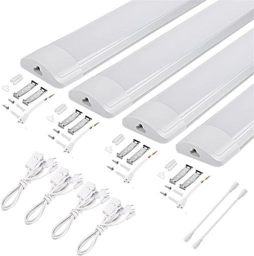 MAGOKORO 4本 LEDベースライト 器具一体型 20W型 昼光色 6000K 2700LM 18W 高輝度 LED蛍光灯 スイッチ付きON/OFF切り替え プラグ付き キッチン用ライト 一体直管ランプ 明るい 薄型蛍光灯 エコ軽量 省…