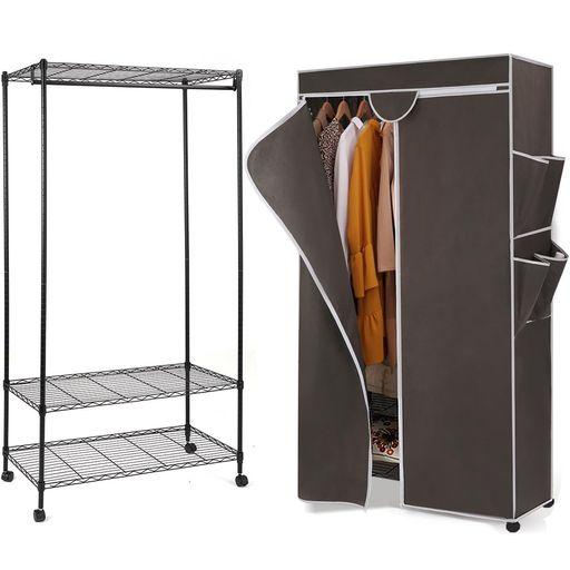 AZAKBL ハンガーラック幅92×奥行46×高さ173CM ワードローブ クローゼット カバー付き キャスター付 スチールラック メタル スリム 省スペース おしゃれ 頑丈 ハンガーかけ コートハンガー 洋…