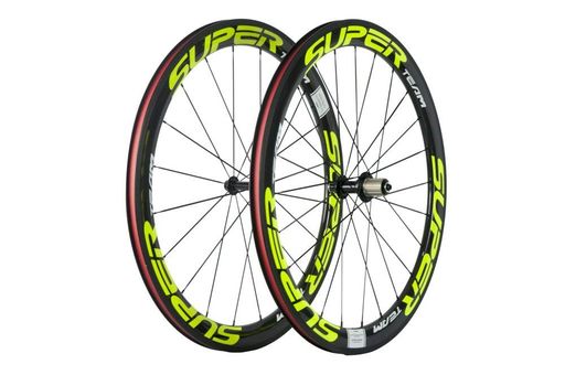 SUPERTEAMカーボンホイール50MMクリンチャー700Cバイクホイール1ペア (蛍光イエロー)