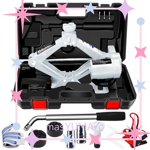 NTHPOWER 電動ジャッキ 3T 車用電動ジャッキ 12V 耐荷重 3トン ジャッキアップ ハンドレンチ付き 自動車 タイヤ交換電動じゃっき SUV・普通自動車対応車用ジャッキ 安全警告収納ケース付き