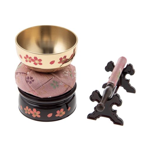 サンメニー ミニ おりん セット 本格 蒔絵 2.5寸 日本製 りん 仏壇りん 現代 仏具 小さい 可愛い 桜 毎日のお供え お参りに 手元供養 ペット 供養 狭い スペース にも 真鍮 ブラス 製 凛 とし…