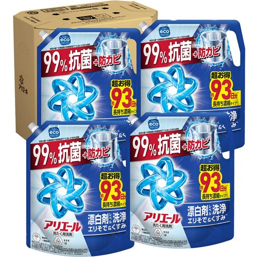 アリエール 液体 【ケース品】 大容量 漂白剤レベル洗浄 エリそで&くすみ 洗濯洗剤 詰め替え 2210G×4袋