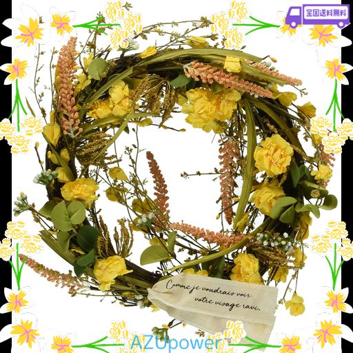 ヘッズ リース 直径約37×10CM イエロー 1個 ナチュラルリース フルリール 造花 HEADS ZAR-NW3