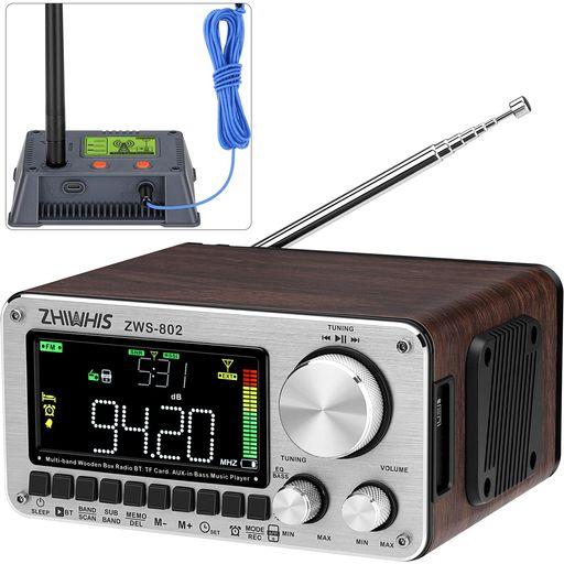 ZHIWHIS BLUETOOTHスピーカー ウッドケースラジオ 「専用ワイヤレスアンテナ付き」 ダブルスピーカー 27時間音楽再生 充電式 FM AM SW V-UHF エアバンド受信機 AUX/USB-C/MICROSDカード/アプリ対応 レト… 14,838円