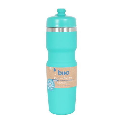[二重/真空断熱]BIVO TRIO ビヴォ トリオ 620 ML 保温 保冷サイクリング ボトル ドリンク ステンレス スポーツ 自転車 シリコン製 傾けるだけで素早く給水 (ターコイズ)