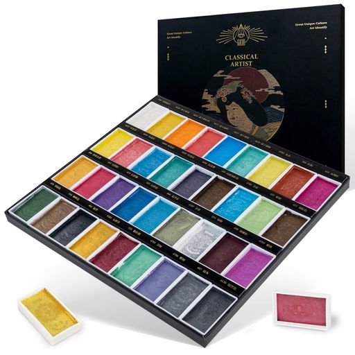 PAUL RUBENS パールラメ入り固形水彩絵の具 36色セット クラシカルメタリックカラー 高隠ぺい力 耐光性 イラストレーター・アーティスト向け