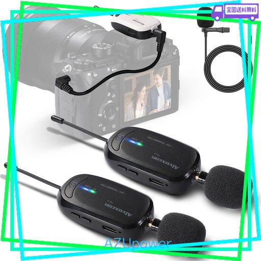 カメラマイク ワイヤレスマイク ALVOXCON 無線マイクセット スマートフォン対応 一眼レフカメラ専用 ピンマイク型 クリップマイク スマホ外付けマイク IPHONE 持ち運び便利 日本語説明書 TG320