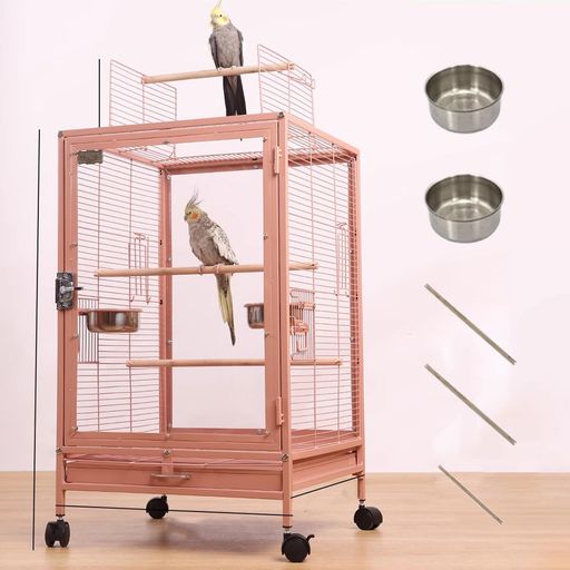 PUHANG 鳥かご 鳥ケージ 45*45*77CMインコ 大きいケージ 豪華 キャスター付き 移動便利 天井扉 オウム バードパレス 止まり木 餌入れ付き オカメ セキセイ ボタン 文鳥 キンカチョウ 中小型鳥…