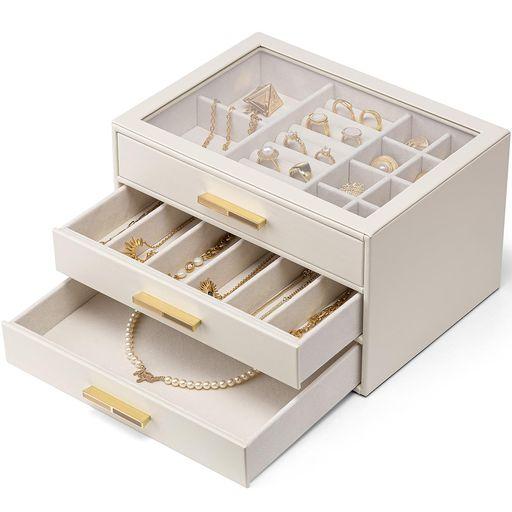 VLANDO ジュエリーボックス 大容量 アクセサリーケース ジュエリー 収納 宝石箱 メイクボックス ピアス リング ネックレス イヤリング 小物入れ ボックス 引き出し ジュエリーバッグ レデ…