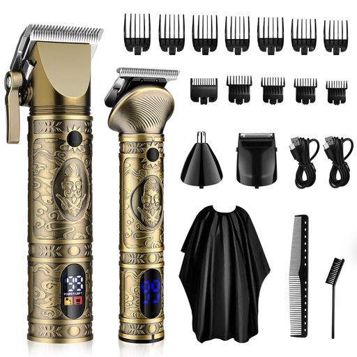GSKYメンズヘアカッター バリカンセット 往復式シェーバー 鼻毛カッター2IN1 USB充電式 LCD表示 自動研磨 電動バリカン ヒゲトリマー 低騒音 家庭 業務 ショートヘア用 セルフカット 理髪美…