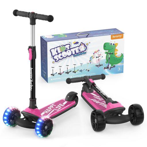 BESREY キックスクーター キックボード子供 キッズスクーター 三輪車 3輪タイプ 4階段調節可能 方向転換 後輪ブレーキ 高さ調整可能 光るLEDタイヤ 軽量 持ち運び便利 多機能 コンパクト 静…