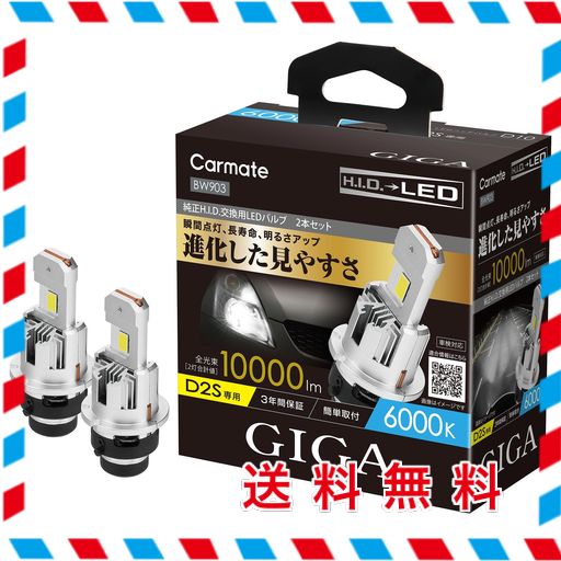 カーメイト(CARMATE) GIGA HID D2S 用 LED ヘッドバルブ D10シリーズ 6000K 日本国内設計 保証 3年 ポン付け BW903