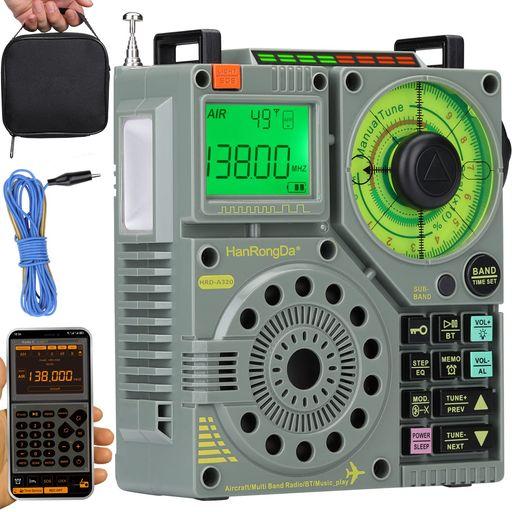 HANRONGDA ラジオ受信機 AIR/FM/中波/短波/VHF/広広としたFM相応う BLUETOOTH金棒引き MICROSD歌留多相応う 申し受ける式 懐中照明ランプ まさかの時目ざまし時計 APP遠隔操作/タイマー デジタル時辰儀 技適允許済 HRD-A320