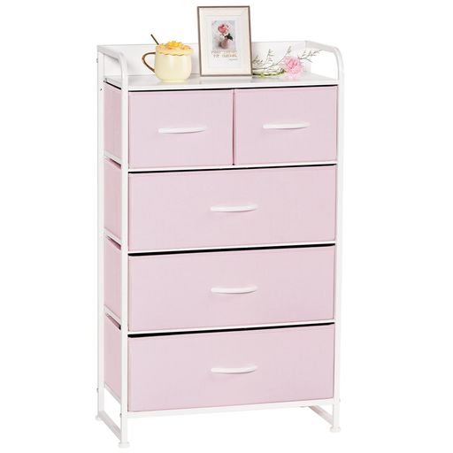 LYNCOHOME ピンク 収納 チェスト タンス 可愛い 布製 引き出し 一人暮らし リビング収納 転倒防止 低ホルム スリム 4段5杯【幅58×奥行29×高さ99.5CM】