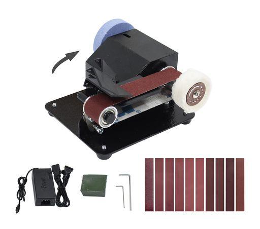INTBUYING ベルトサンダー 小型 電動ベルトサンダー 卓上 多機能グラインダー 0-10000RPM 7段階変速 正逆回転モード DIY研磨 ベルト付き