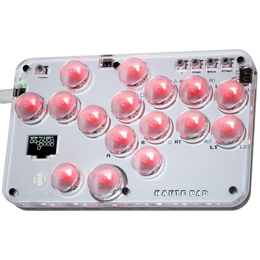 HAUTE42 レバーレスアケコン アケコン レバーレス 超薄型 ロープロオールボタン 改善モデルS16 高応答 FOR PC/SWITCH2/SWITCH/PS4 PS3/WINDOWS 天板カスタマイズ用テンプレート RGB LEDライト