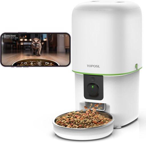 YUPOSL 自動給餌器 猫 暗視カメラ付き 5G WIFI スマホ遠隔操作 1080P 動画 音声録音 4L容量 中小型犬用 1日15食 餌の鮮度保持 2WAY給電 無制限置き場所 水洗い可能 ステンレス製ボウル 手動給餌 設…