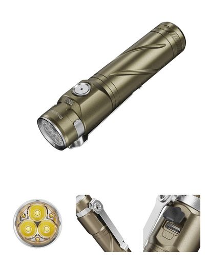 ROVYVON S3PRO EDCフラッシュライト、7075アルミ合金、3*6500KクールホワイトLED、最大2800ルーメン、USB-C充電式懐中電灯(マグネットテール付き)、回転式ポケットクリップ、交換可能なバッテリー…