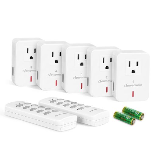 DEWENWILS リモコンコンセントオフ電源スイッチ プラグ無線プログラマブルリモート光スイッチキット100フィート RF範囲コンパクト設計ETL記載されている白(2つ リモコン+セット5つ 出口)