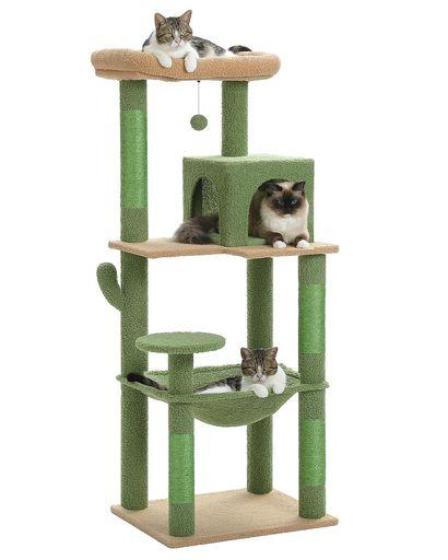 PETEPELA(ぺテぺラ) キャットタワー スリム コンパクト 大型猫 猫タワー 据え置き置き型 省スペース ハンモック 見晴台 人気 ボンボン 天然麻紐 爪とぎ シンプル 運動不足解消 多頭飼い - グ…