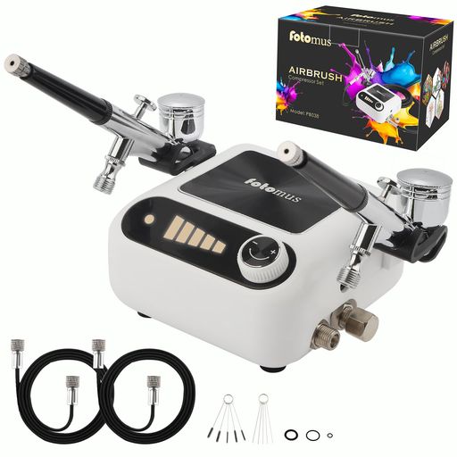 【2本ハンドピース付き】エアブラシ ミニコンプレッサー セット 0.3MM+0.5MM口径 41PSI 2つエアー吐出口 2本ハンドピース同時接続可