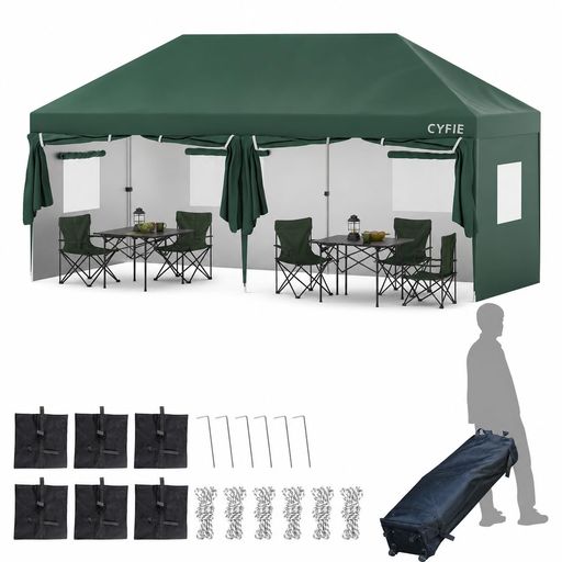 CYFIE タープテント 3M×6M サイドシート6枚付き ワンタッチ 大型 イベントテント (グリーン, 3MX6Mサイドシート6枚付き) 27,461円