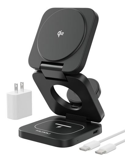 KU XIU X55Q QI2認証済み ワイヤレス充電器 3IN1 QI2 充電器 MAGSAFE対応 スタンド 置くだけ充電 IPHONE用ワイヤレス充電器 IPHONE16/15/14/13/12シリーズ対応 AIRPODS/アップルウォッチ対応