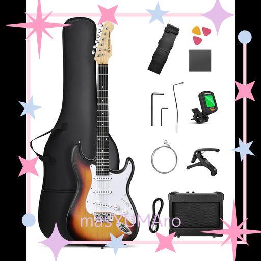 DONNER エレキギター 初心者セット STタイプ SSSピックアップ 39インチ フルサイズ ミニアンプ付き 専用ケースとチューナーなどアクセサリー9点セット DST-80S サンバースト
