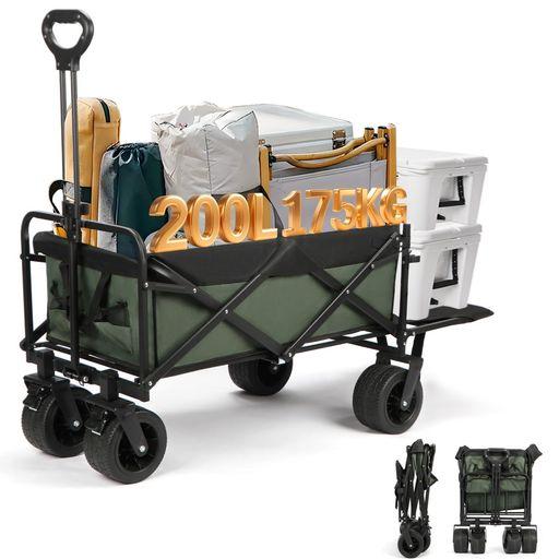 VIVIDORAD キャリーワゴン 【2025強化版 大容量200L 耐荷重175KG 後部展開可】 アウトドアワゴン 大型 キャンプ カート ブレーキ付き コンパクト収納 こども乗せれる 軽量 10CMワイドタイヤ搭載 …