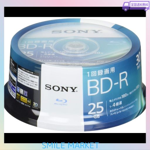 ソニー ブルーレイディスク BD-R 25GB (1枚あたり地デジ約3時間) 1回録画用 30枚入り 4倍速ダビング対応 ケース無し 30BNR1VJPP4
