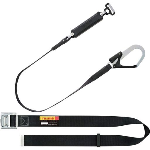 タジマ 新規格安全帯 胴ベルト型平ロープランヤード+胴ベルトMサイズ(長さ125CM)セット品 平ロープ式のランヤード 腰の強いナイロンベルト 耐久性が高いスチールワンフィンガーバックル …