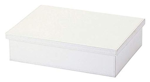 収納ボックス フェイク レザー 蓋付き ボックス カラーボックスハーフ 白 約39×28×10CM 57-74