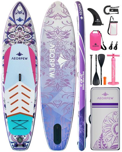 AEORPEW サップ ボード パドルボード 女性用 プレミアムワイドパドルボードアクセサリー 調整可能な SUP パドル 100L バックパック あらゆるスキルレベルの多目的 SUP ボードに最適(紫)