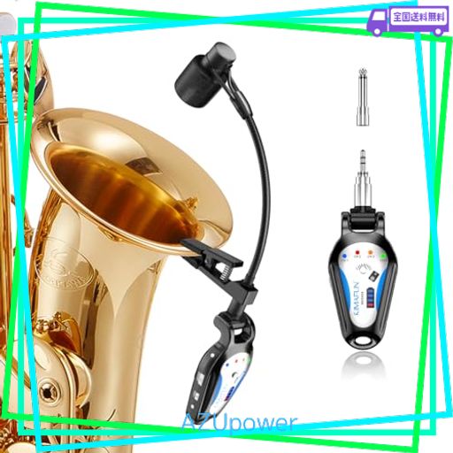 KIMAFUN 2.4Gワイヤレス サックス マイク クリップオン楽器用マイク プラグ&プレイ ノイズ軽減 30M伝送距離 8時間連続使用 サックス、フレンチホルン、トランペット、トロンボーン 金管楽器用