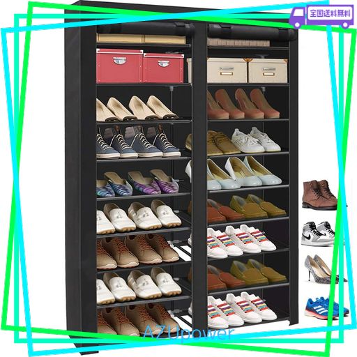 GOODRAIO シューズラック 10段 36-40足 防塵カバー 下駄箱 省スペース オーガナイザー 玄関収納 シューズボックス 靴入れ 収納棚 大容量 組み立て式 幅約90×奥行30×高さ167CM 日本語説明書付き