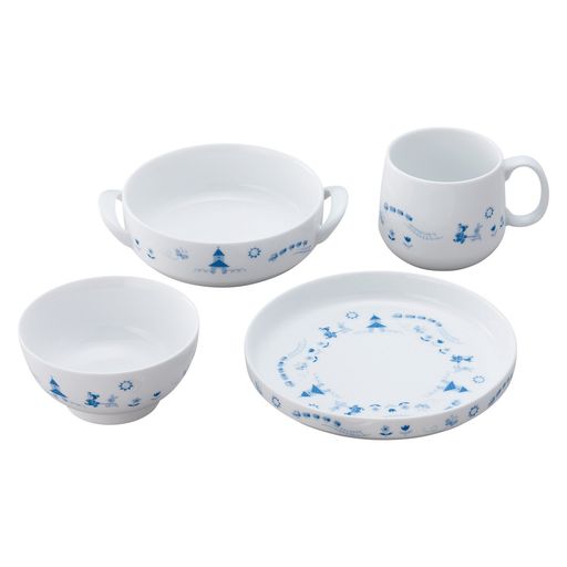 NORITAKE ノリタケ プレート &amp; 手付ボウル &amp; 飯碗 &amp; マグ セット プレート:16CM 300CC ボウル:16CM 370CC 飯碗:230CC マグ:245CC ライトステップ 電子レンジ対応 食洗機対応 4個 ブルー
