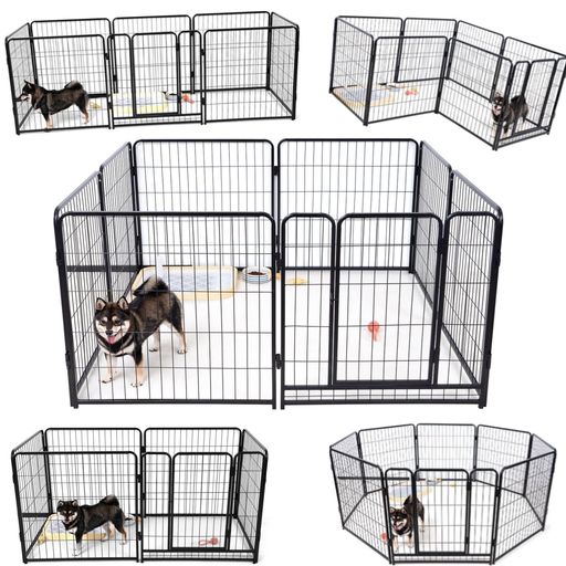 KIRATAKU ペットサークル 中大型犬用 スチール製 犬 ケージ 犬用フェンス コンパクト 組立簡単 複数連結可能 室内室外兼用 組み替えOK (ブラック, 高さ80CM, 8枚) 詳細画像