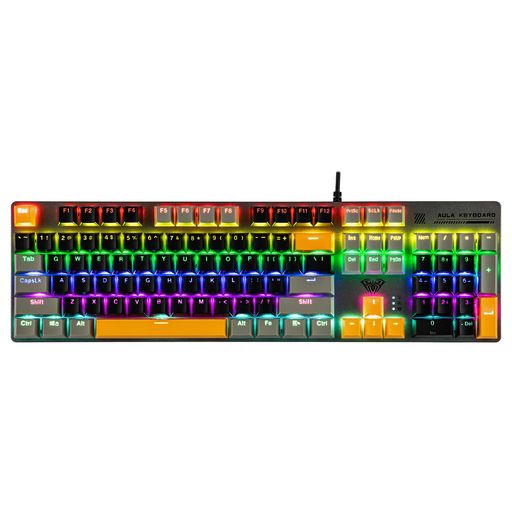 MECHLANDS AULA S500 有線ゲーミングキーボード 100%フルサイズ メカニカルキーボード テンキー付き 104キー NKRO 透光キーキャップ RGBバックライト付き PC & Eスポーツ向け 人間工学設計(BLACK&GREY