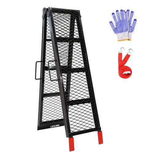 LIEKUMM ラダーレール 長さ203CM*幅28CM バイク スロープ 折りたたみ 耐荷重320KG スチール製 バイク ラダーレール 滑り止め 取っ手付き 草刈り機 ATVバギー 農機具 軽トラ トラックに積載用 1本