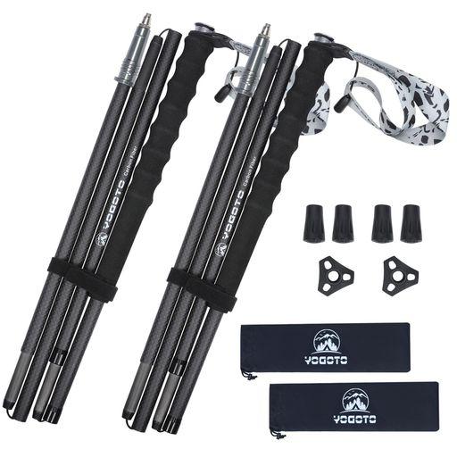 YOGOTO ランニングポール カーボン製 超軽量 4段折りたたみ式 トレイルランニングポール ハイキング 山岳レース 登山 コンパクト収納 黒 約115G 全長121CM 1本 2本 収納袋付き 日本語説明書付(…
